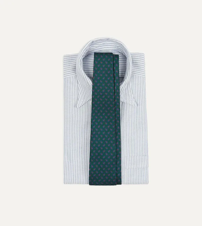 Drake039s Green Mini Paisley Leaf Print Silk Twill Self Tipped Tie 8211 Ties