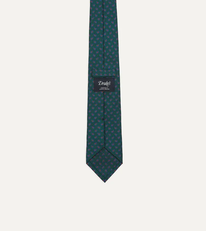 Drake039s Green Mini Paisley Leaf Print Silk Twill Self Tipped Tie 8211 Ties
