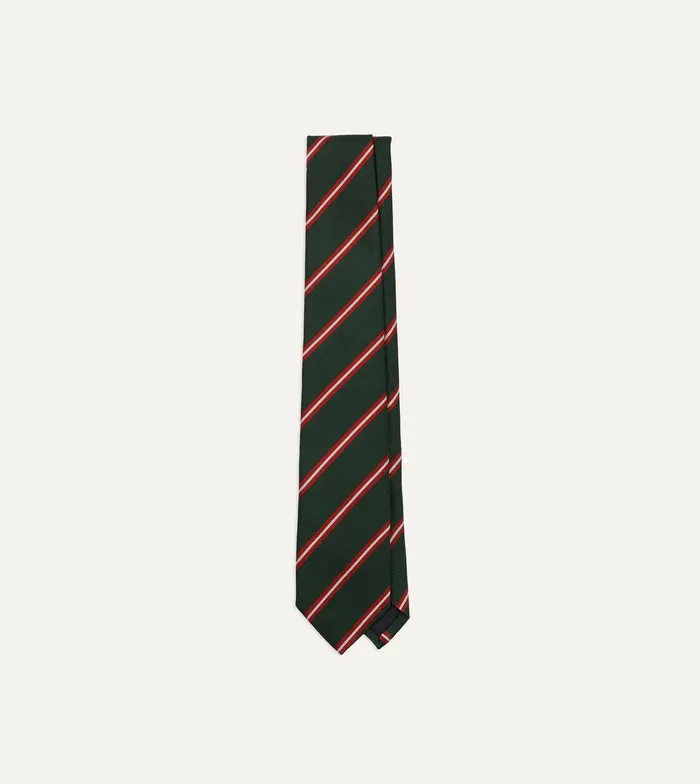 Drake039s Green Red And Ecru Stripe Silk Tipped Tie 8211 Ties