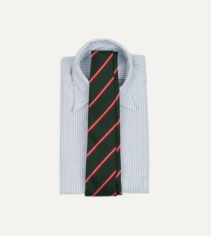 Drake039s Green Red And Ecru Stripe Silk Tipped Tie 8211 Ties