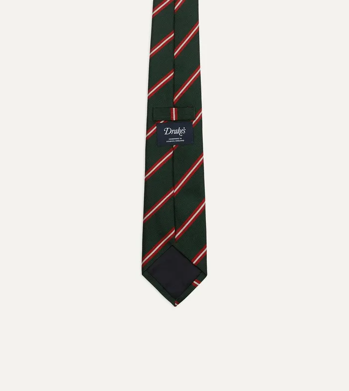 Drake039s Green Red And Ecru Stripe Silk Tipped Tie 8211 Ties