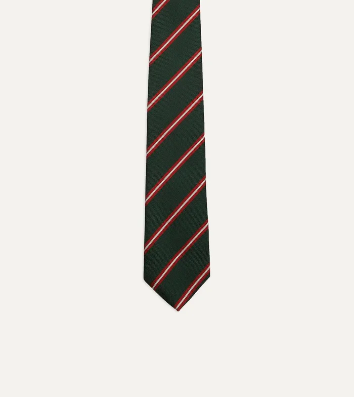 Drake039s Green Red And Ecru Stripe Silk Tipped Tie 8211 Ties