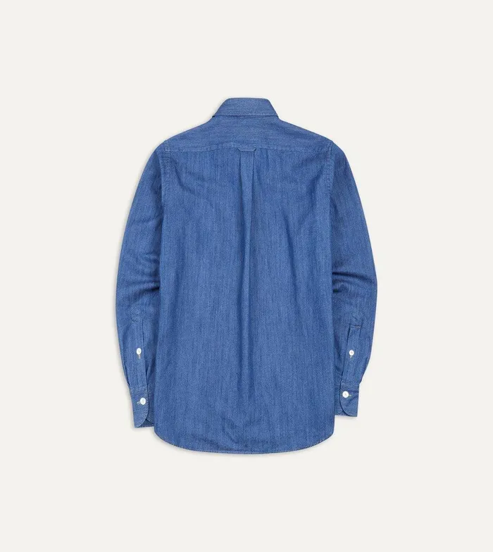 Drake039s MidBlue Washed Denim Cotton TwoPocket Work Shirt 8211 ClothingShirts