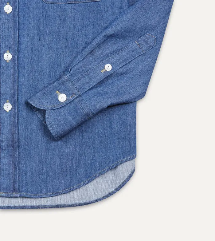 Drake039s MidBlue Washed Denim Cotton TwoPocket Work Shirt 8211 ClothingShirts