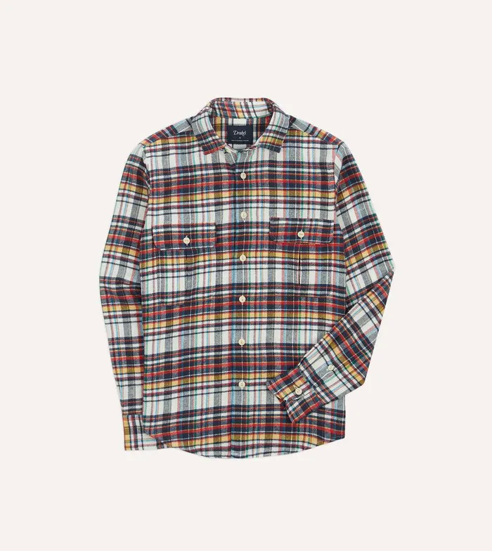 Drake039s Multi Check Brushed Cotton TwoPocket Work Shirt 8211 Shirts