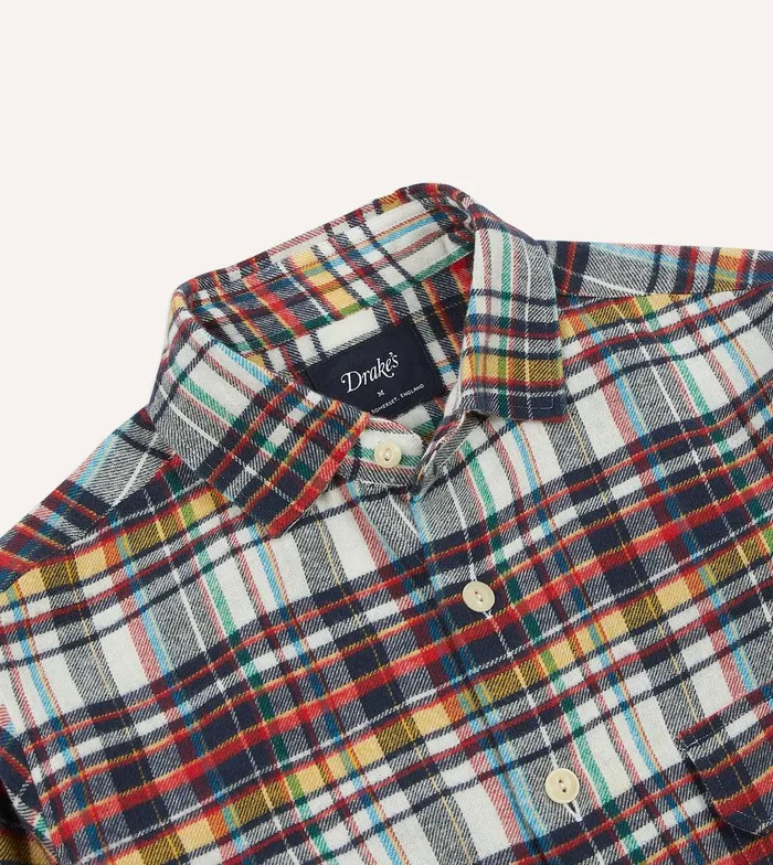Drake039s Multi Check Brushed Cotton TwoPocket Work Shirt 8211 Shirts
