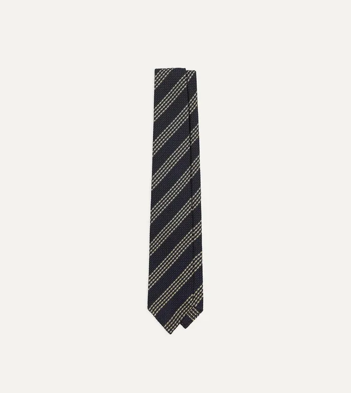 Drake039s Navy And Silver Stripe Hand Rolled Large Knot Grenadine Tie 8211 Ties Drake039s Navy And Silver Stripe Hand Rolled Large Knot Grenadine Tie 8211 Ties