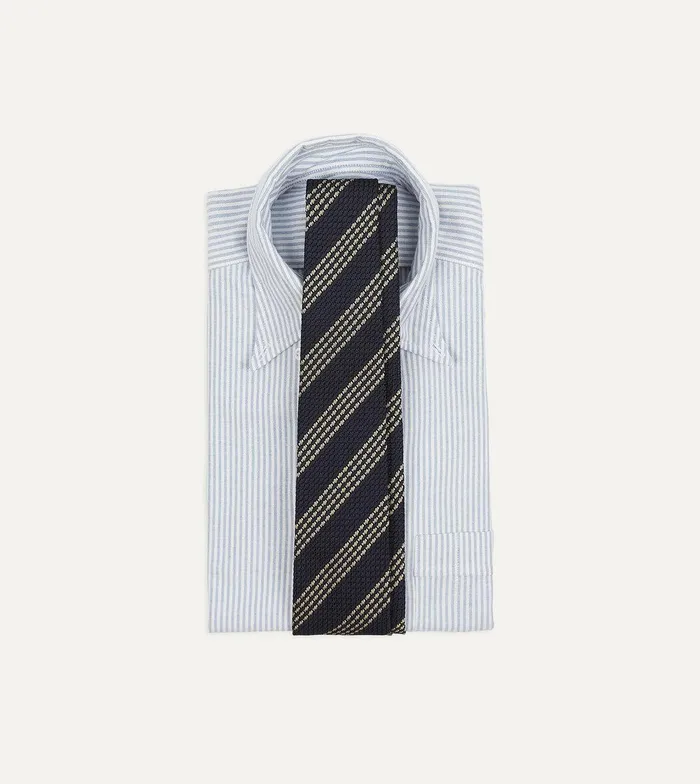 Drake039s Navy And Silver Stripe Hand Rolled Large Knot Grenadine Tie 8211 Ties