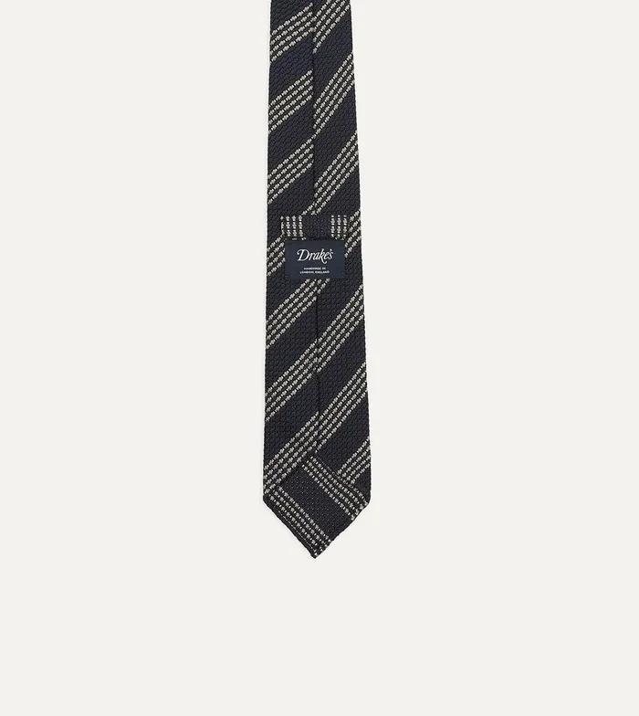 Drake039s Navy And Silver Stripe Hand Rolled Large Knot Grenadine Tie 8211 Ties