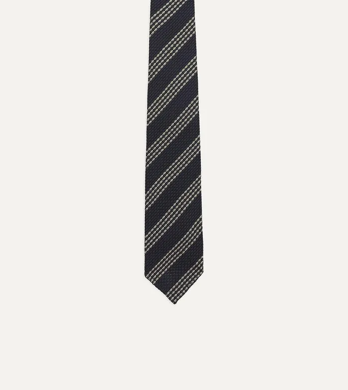 Drake039s Navy And Silver Stripe Hand Rolled Large Knot Grenadine Tie 8211 Ties