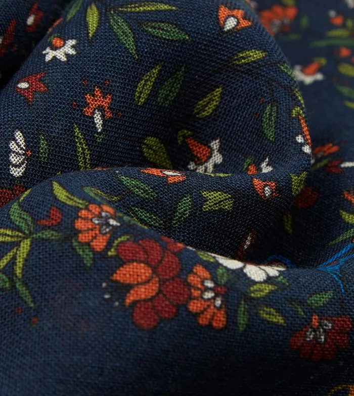 Drake039s Navy Birds Of Paradise Print WoolSilk Square Scarf 8211 Accessories