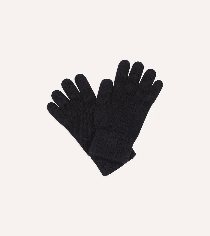Drake039s Navy Cashmere Knitted Gloves 8211 Accessories