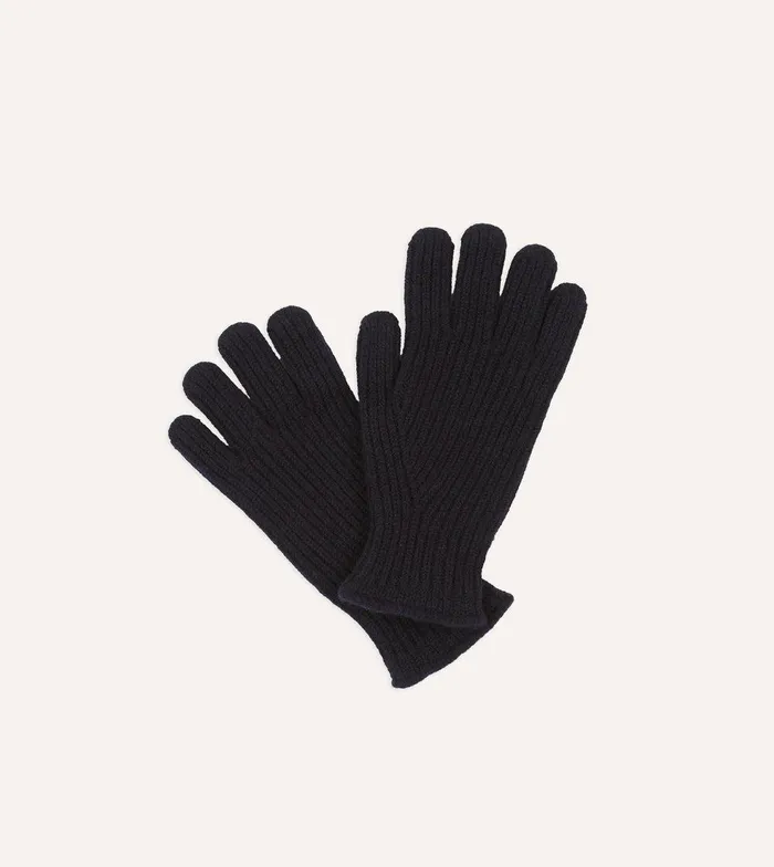 Drake039s Navy Lambswool Knitted Gloves 8211 Accessories