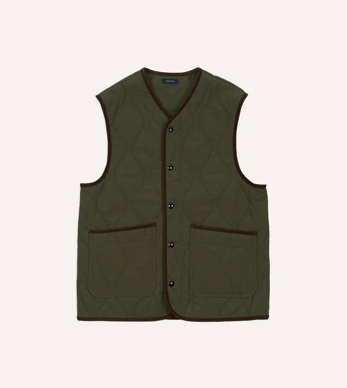 Drake039s Olive Quilted Nylon Snap Vest 8211 Clothing