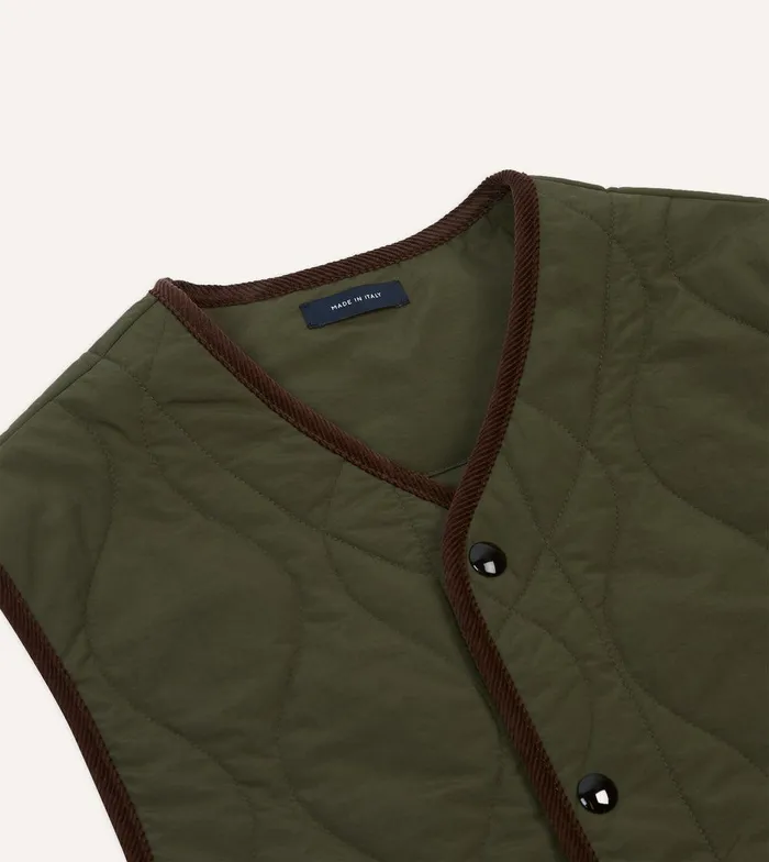 Drake039s Olive Quilted Nylon Snap Vest 8211 Clothing