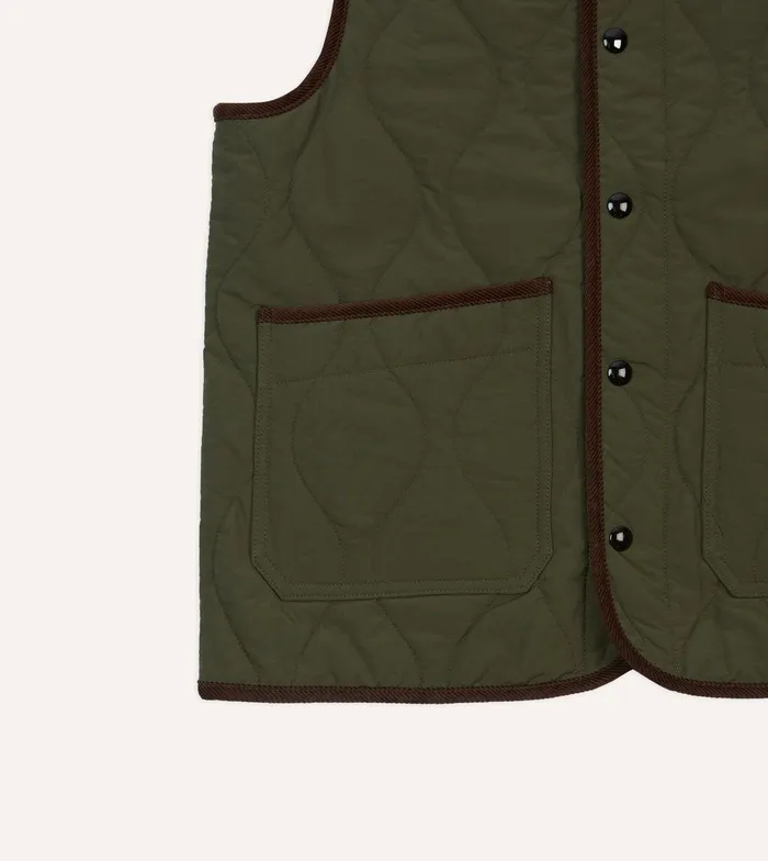 Drake039s Olive Quilted Nylon Snap Vest 8211 Clothing