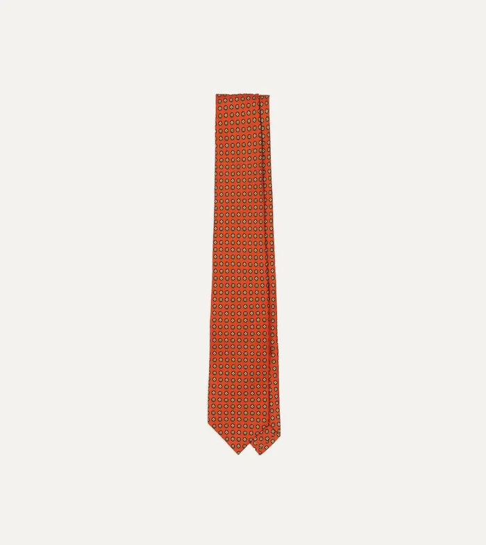 Drake039s Orange Micro Geometric Print Silk Self Tipped Tie 8211 Ties