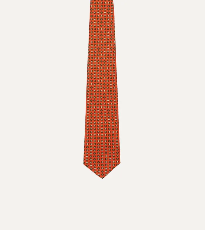 Drake039s Orange Micro Geometric Print Silk Self Tipped Tie 8211 Ties