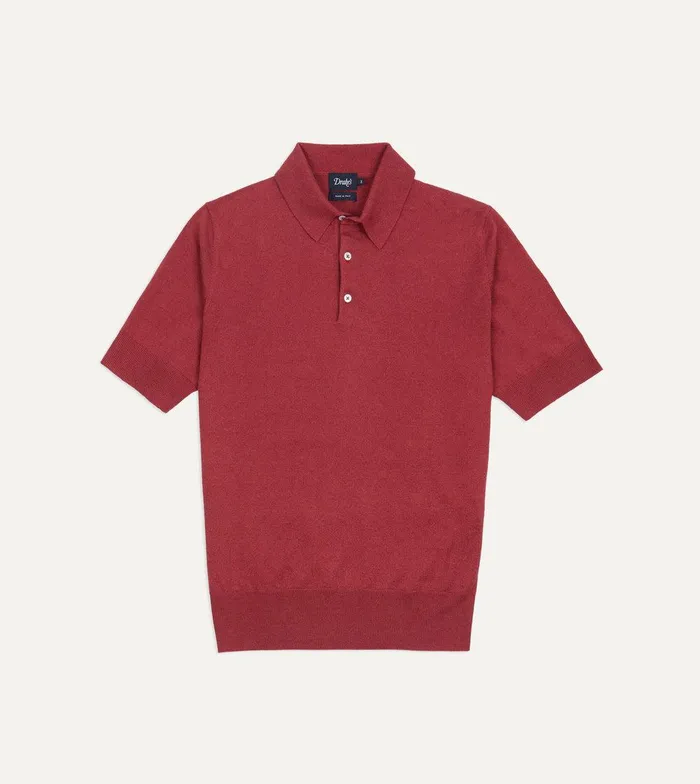 Drake039s Pink Knitted LinenCotton ShortSleeve Polo Shirt 8211 Clothing