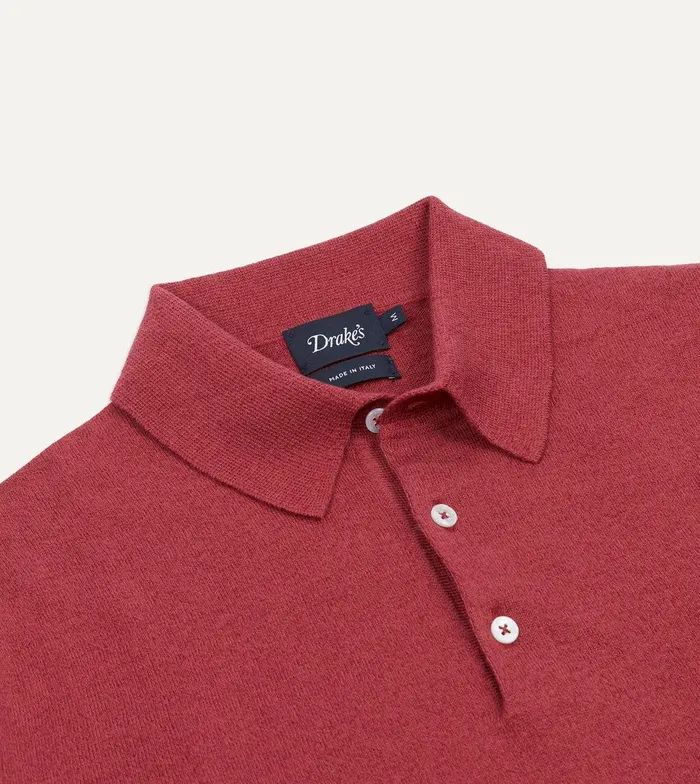 Drake039s Pink Knitted LinenCotton ShortSleeve Polo Shirt 8211 Clothing