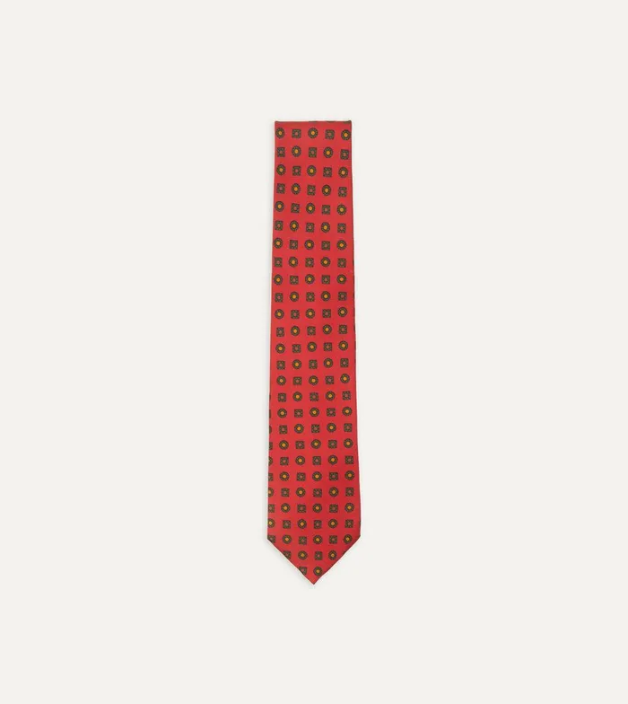 Drake039s Red And Green Geometric Medallion Print Madder Twill Silk Tie 8211 Ties Drake039s Red And Green Geometric Medallion Print Madder Twill Silk Tie 8211 Ties