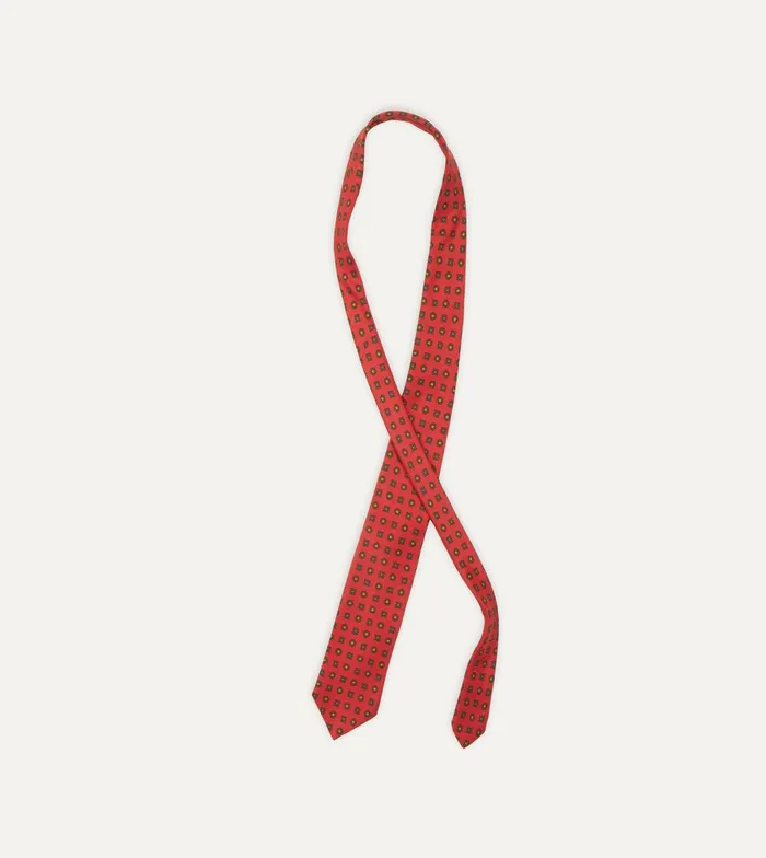 Drake039s Red And Green Geometric Medallion Print Madder Twill Silk Tie 8211 Ties