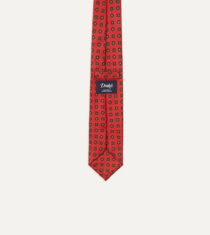 Drake039s Red And Green Geometric Medallion Print Madder Twill Silk Tie 8211 Ties