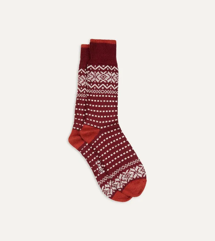 Drake039s Red Fair Isle Wool Cotton Socks 8211 Accessories