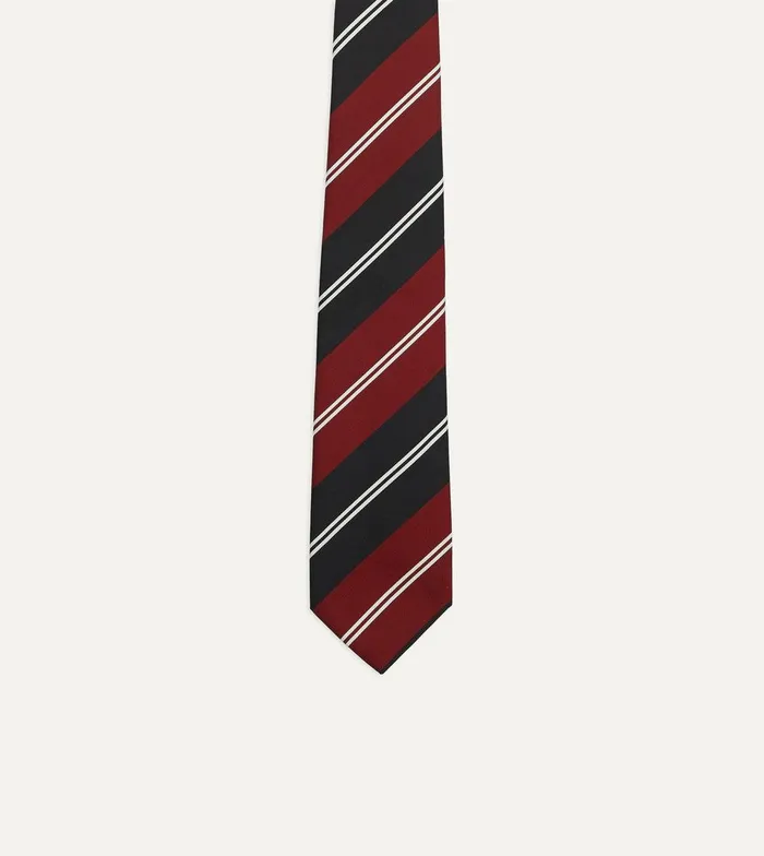 Drake039s Red Navy And White Regimental Stripe Mogador Tipped Tie 8211 Ties