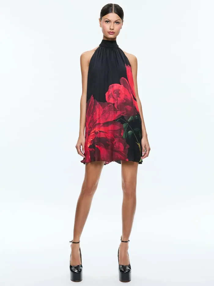 Dresses Women Alice Olivia Corine Mini Dress Peony Petals Bright Ruby