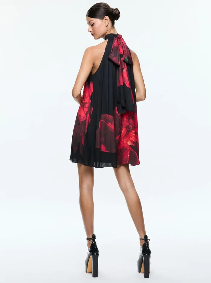 Dresses Women Alice Olivia Corine Mini Dress Peony Petals Bright Ruby