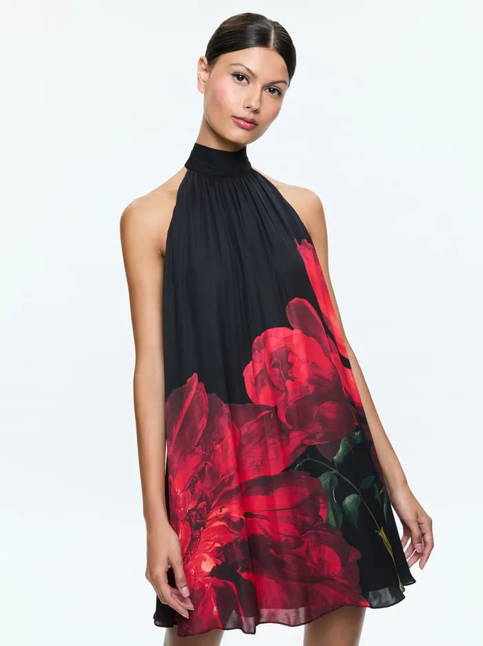 Dresses Women Alice Olivia Corine Mini Dress Peony Petals Bright Ruby