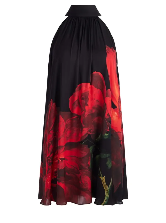 Dresses Women Alice Olivia Corine Mini Dress Peony Petals Bright Ruby