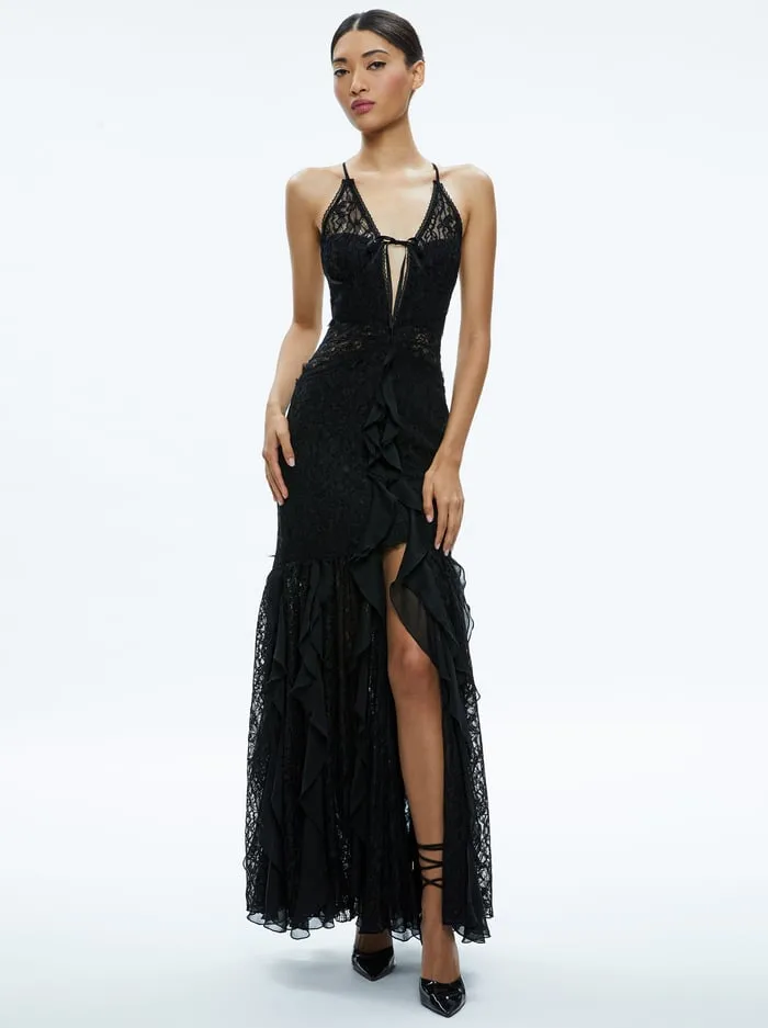 Dresses Women Alice Olivia Edera Ruffle Lace Maxi Gown Black
