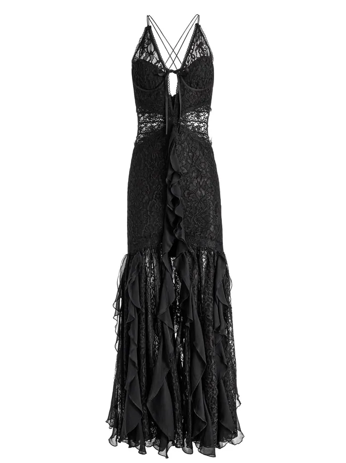 Dresses Women Alice Olivia Edera Ruffle Lace Maxi Gown Black