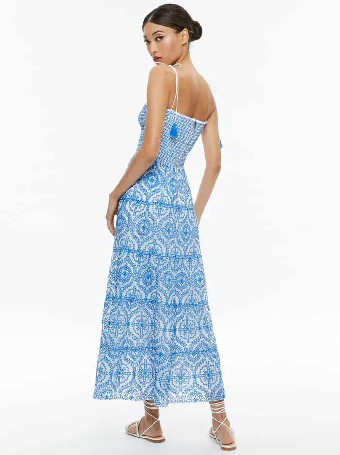 Dresses Women Alice Olivia Marna Tiered Midi Tie Strap Dress Off Whitefrench Blue