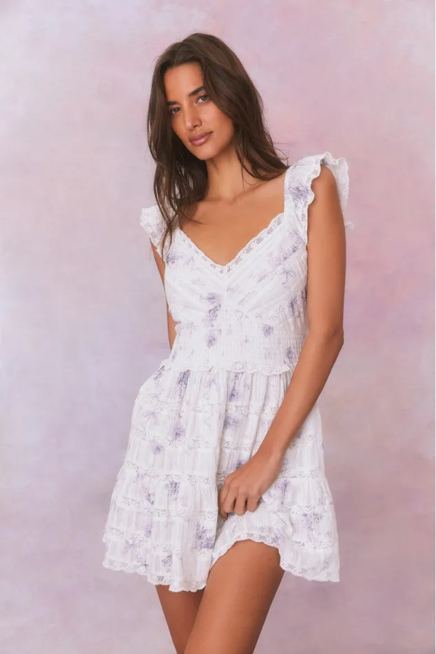 Dresses Women LoveShackFancy Finny Floral Mini Dress Misty Sea