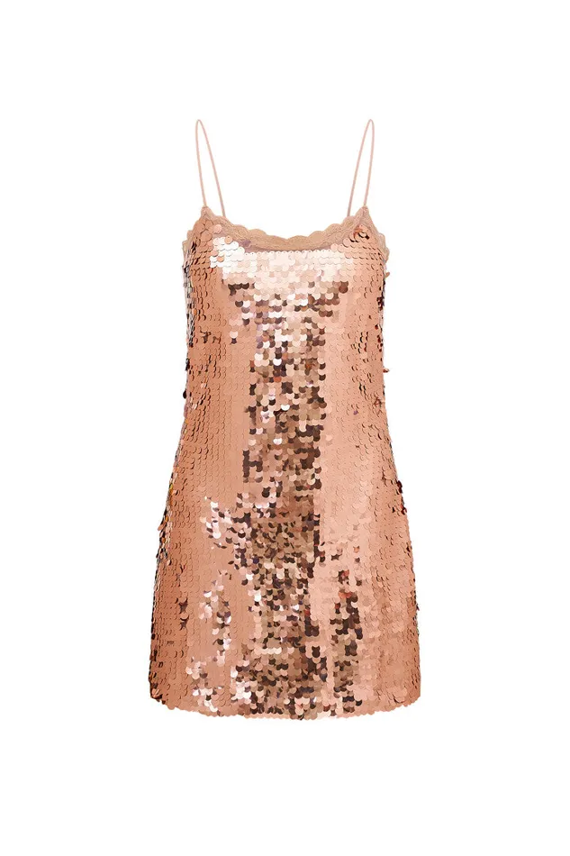 Dresses Women LoveShackFancy Grecia Sequin Mini Dress Rose Gold