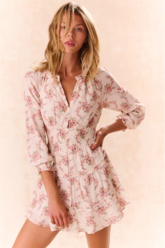 Dresses Women LoveShackFancy Mellini Floral Cotton Mini Dress Mauve Ballet