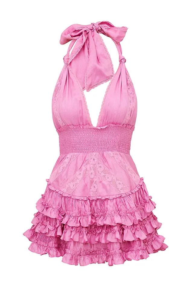 Dresses Women LoveShackFancy Quintelle Ruffle Halter Mini Dress Tulip Pink