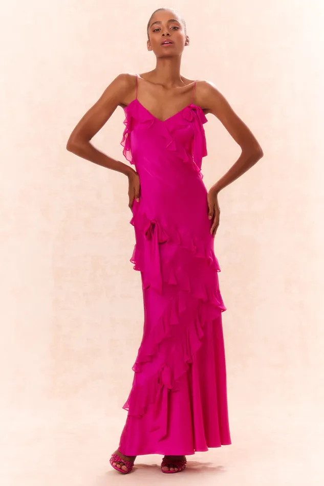 Dresses Women LoveShackFancy Rialto Silk Ruffle Maxi Dress Fuchsia