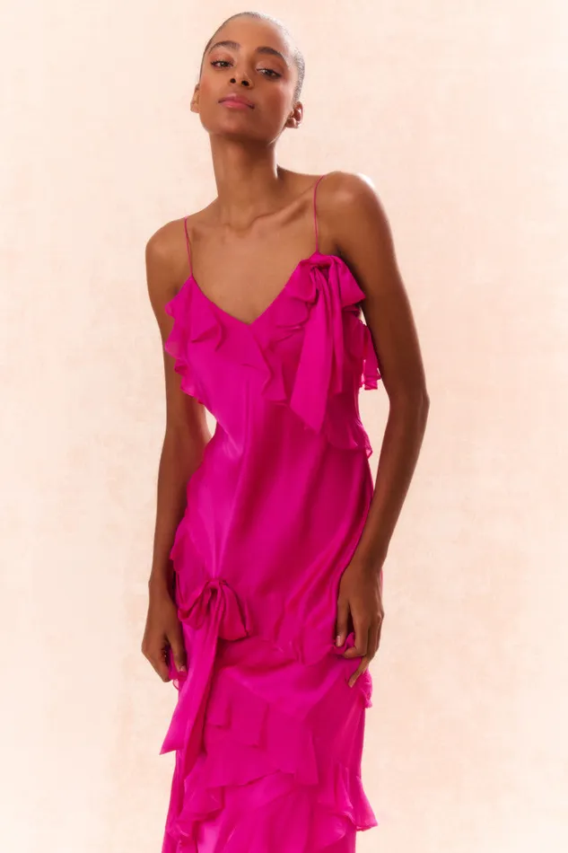 Dresses Women LoveShackFancy Rialto Silk Ruffle Maxi Dress Fuchsia