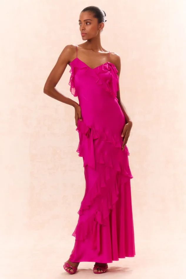 Dresses Women LoveShackFancy Rialto Silk Ruffle Maxi Dress Fuchsia