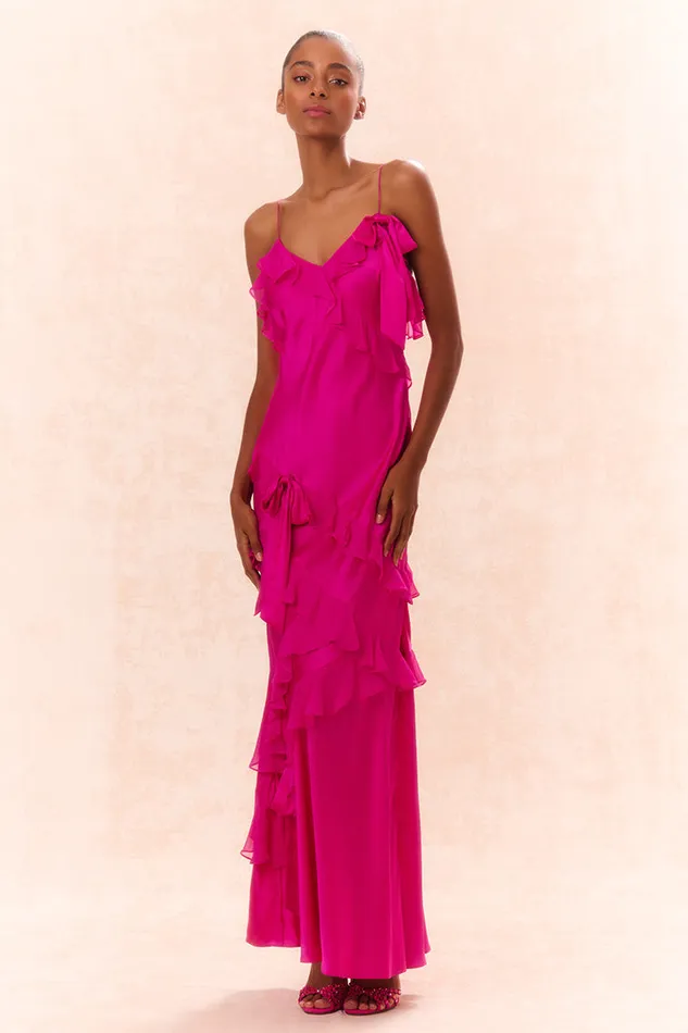 Dresses Women LoveShackFancy Rialto Silk Ruffle Maxi Dress Fuchsia