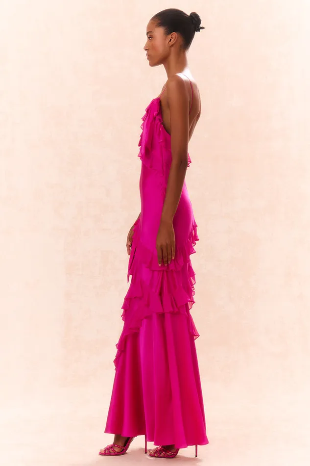 Dresses Women LoveShackFancy Rialto Silk Ruffle Maxi Dress Fuchsia