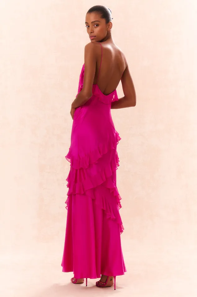 Dresses Women LoveShackFancy Rialto Silk Ruffle Maxi Dress Fuchsia