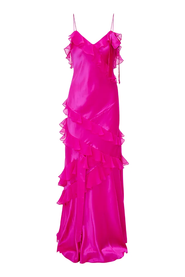 Dresses Women LoveShackFancy Rialto Silk Ruffle Maxi Dress Fuchsia