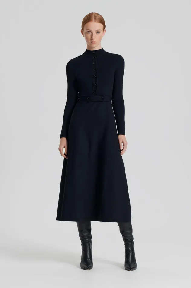 Dresses Women Scanlan Theodore CREPE KNIT BUTTON SOFT DRESS Black