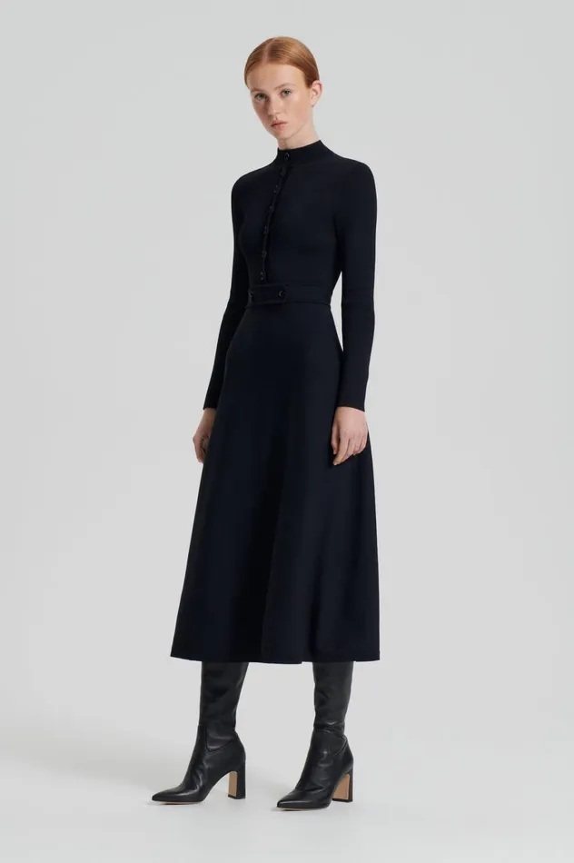 Dresses Women Scanlan Theodore CREPE KNIT BUTTON SOFT DRESS Black Dresses Women Scanlan Theodore CREPE KNIT BUTTON SOFT DRESS Black