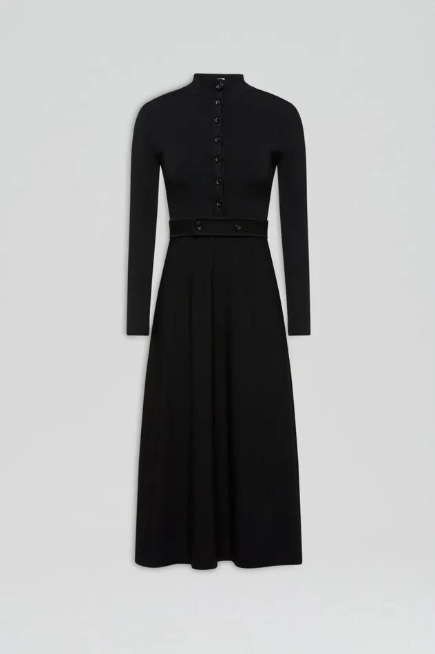 Dresses Women Scanlan Theodore CREPE KNIT BUTTON SOFT DRESS Black Dresses Women Scanlan Theodore CREPE KNIT BUTTON SOFT DRESS Black